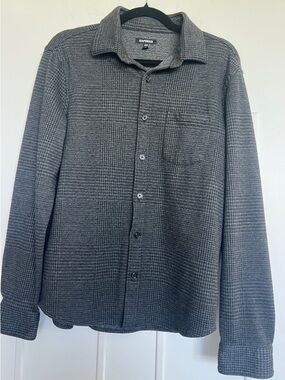 Express Men's Grey Patterned Button-Up Shirt